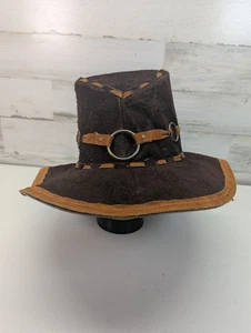 Handgefertigter Hut Cowboy Western Steampunk Wildleder Lederbesatz Ring Akzente Erwachsene - Bild 1 von 21