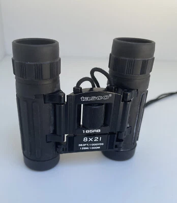 Tasco Binoculars 8x21 #165RB Compact Folding w Case - Black 1000 yards 1000 M - Image 1 of 4