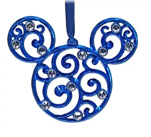 2024 Disney Parks Mickey Ohr Scheibe Bohemian Filigran Blau Metall Ornament NEU - Bild 1 von 1