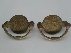 Antique Drop Bail Pull Drawer Dresser Hardware Ornate Backplate Hardware Lot 2 - Picture 1 of 6