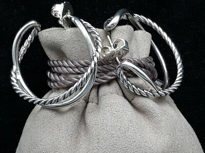 David Yurman 925 Sterling Silver Crossover Large Hoop Earrings  - Image 1 of 4