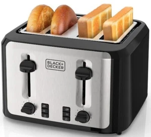 4 Slice Toaster with High Lift Lever Extra-Wide Slots Thick Bread Bagel Function - Picture 1 of 9