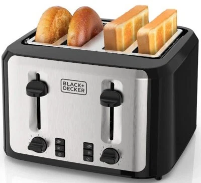 4 Slice Toaster with High Lift Lever Extra-Wide Slots Thick Bread Bagel Function - Image 1 of 4