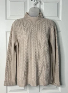 Classic Elements Cable Knit Sweater - Mock Neck, Beige, Medium-Versatile & Cozy - Picture 1 of 6