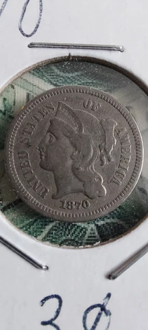 1870 antique nickel 3 cent piece / three cents / post civil war US type coin 3c Cover