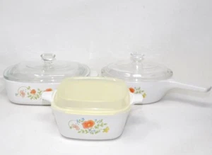 Corning Ware Wildflower 1 Quart Casserole Petite Pan & Casserole & Lids Vtg Set - Picture 1 of 4