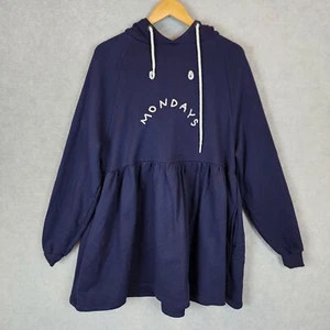 Lazy Oaf Dress Womens Small Medium Navy Blue Jumper Hoodie Mondays Hood Sweater - Picture 1 of 13