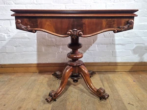 Antique Victorian turn over top pedestal console table - tea table - card table - Picture 1 of 19