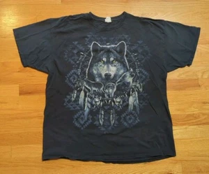 Vintage Native American Wolf Dreamcatcher Nature Graphic T-Shirt Adult 2XL Black - Picture 1 of 14