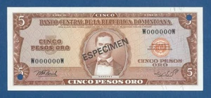 DOMINICAN REPUBLIC -- ESPECIMEN -- 5 PESOS ORO ( 1976 ) -- PICK 109s . - Picture 1 of 2