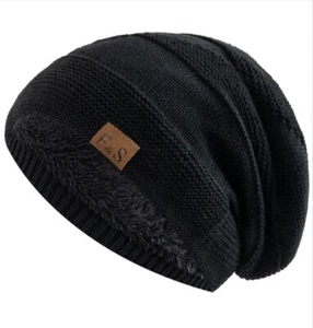 Black Unisex Beanie, Fleecy Inside - Picture 1 of 4