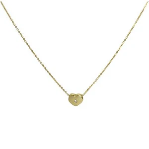 9ct Gold & Diamond Heart Bead on Fine 17 Inch Chain Diamonds - Picture 1 of 8
