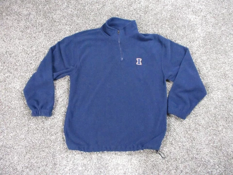 Vintage Red Oak Illinois Fighting Illini Jacket Men's Large Blue 1/4 Zip Fleece Cover