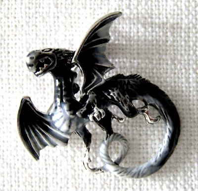 Broche prendedor DRAGON negro/plateado - metal tono plata (pequeño) Foto 1 de 3