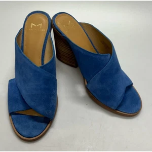 Marc Fisher Blue Suede Block Heels Slip On Sandals Size 6.5 Mvolla - Picture 1 of 10