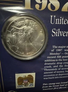 1987 American Silver Eagle Proof und 1989 USA 25 Cent Briefmarkensammlung mit COA - Bild 1 von 12