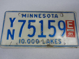 Vintage 1981 Minnesota 10,000 Lakes License Plate YN 75159 Stamped Steel - Bild 1 von 2