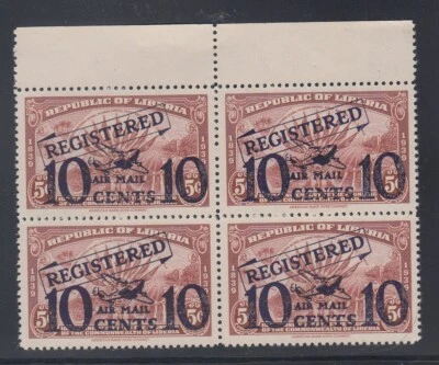 Liberia # CF1 MNH Margin Block Air Post Registration Roland Hill 1941 - Image 1 of 2