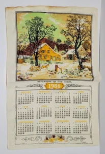 Calendario vintage 1986 cabina foresta fattoria tessuto lino da appendere a parete panno - Foto 1 di 7