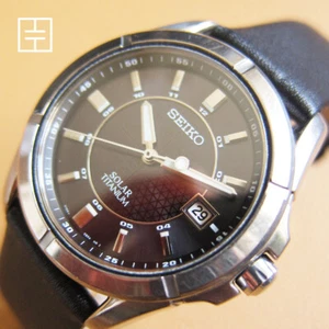 SEIKO V145-0AX0 Solar Titanium Mens Watch with Black Dial (JDM) - Picture 1 of 9