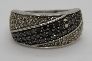 Sterling silver & clear stone vintage Art Deco antique striped ring - size N - Picture 1 of 11
