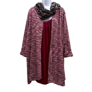 Faded Glory Knit Combo Open Front Cardigan Attached Shell with Scarf 3X NWT - Picture 1 of 11