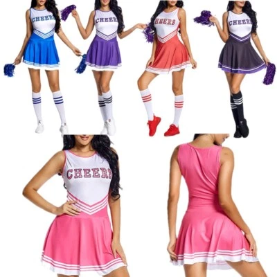 Damen Cheerleader Uniform Schulmädchen Kostüm Outfit Kleid Socken Jubel Blume - Bild 1 von 3