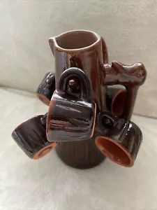 Rare Vintage Retro BRAUN Ton KERAMIK 6x Hängebecher Kanne Baumhalter Ständer - Bild 1 von 24