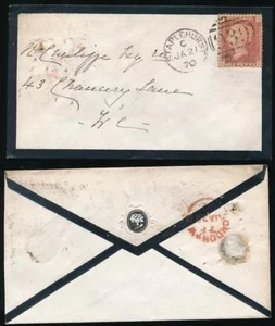 GB QV MOURNING ENVELOPE 1870 STAPLEHURST FLOWER FLAP PENNY RED Plate 102 SF KENT - Picture 1 of 3