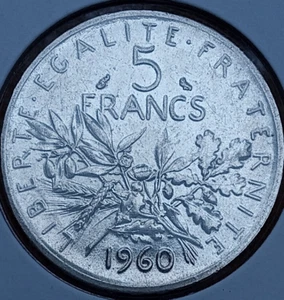 1960 5 FRANCS -Semeuse- France, 0.3215 asw - MS - - Picture 1 of 3