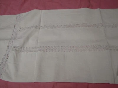 taie de traversin métis  ou lin ancienne avec broderie au crochet 134 x 38,50cm - Photo 1/4