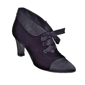 Chanel Black Velvet & Satin Lace-Up Booties Size 37.5 / US 7.5 with Dust Bag – - Picture 1 of 17
