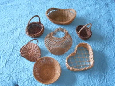 Vintage Boho country Basket Wall Lot Of 7 pc. Wicker Rattan Wall Decor - Image 1 of 4