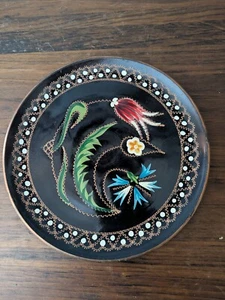 Vintage Handpainted Turkish Copper Wall Plate TrayTrinket Dish Tulip Designn - Picture 1 of 4