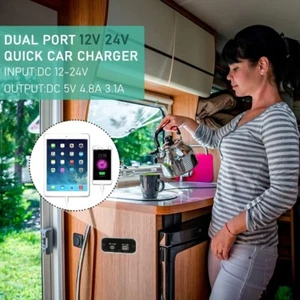 12V USB Outlet RV USB Outlet Car Charger RV Dual USB Port Panel Mount for Auto - Photo 1 sur 9