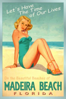 Madeira Beach Florida Sun Coast Tampa Bay Travel Poster Pin Up Art Print 205 - Image 1 of 3