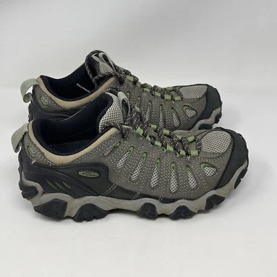 Oboz Sawtooth Low Trail Hiking Shoes Womens 7 Gray Clover Green Leather Mesh - Image 1 of 4