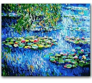 Paint By Numbers Adults kids Water Lilies DIY Painting Kit 40x50CM Canvas - Picture 1 of 10