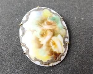 Spilla/spilla vintage antica in porcellana ovale firmata dipinta a mano - Foto 1 di 6