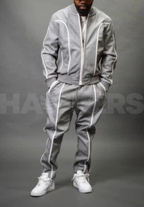 Men's 100% Real Leather Jogging TrackSuit ,Workout Jacket+Pant ,Full Set - Picture 1 of 4