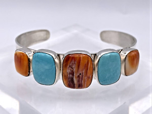 JAY KING Sterling Silver Turquoise and Spiny Oyster Shell Cuff Bracelet - NIB