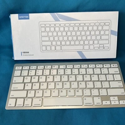 Omoton Ultra-Slim Wireless Keyboard Model #KB066 - Silver+White-New in the Box - Image 1 of 3