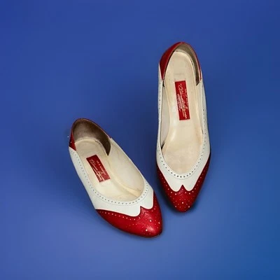 Vintage Etienne Aigner Shoes 6.5 White Red Rockabilly - Image 1 of 4