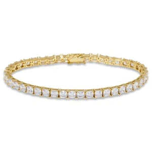 Brazalete de tenis Absolute de plata esterlina revestido de oro de 4 mm corte Asscher, 7" - Imagen 1 de 4