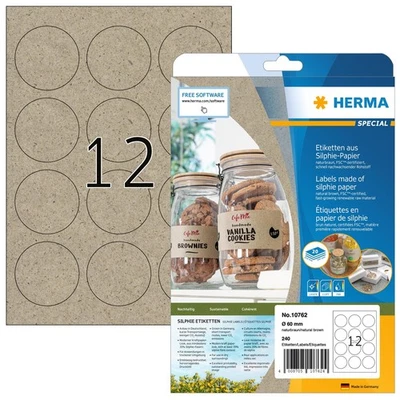 HERMA 10762 Universal Etiketten aus Graspapier rund, 20 Blatt, Ø 60 mm, 12 pro A - Bild 1 von 4