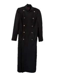 Ralph Lauren Tartan Label Double Breasted Overcoat Black Long Wool Blend Maxi - Picture 1 of 14