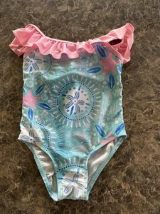 Floatimini Toddler Girl Swim Bathing suit 1pc Blue Sand Dollar Starfish Sz 4T - Picture 1 of 3