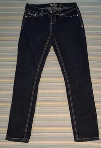 Soundgirl womens size 9 denim skinny jeans zip dark wash sequined back pockets - Picture 1 of 9