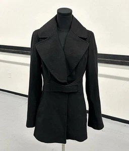 Jessica Simpson Black Button Down Snap Belt Pea Coat Pleated Size MD - Picture 1 of 11