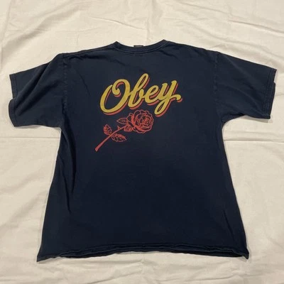 Obey Short Sleeve Graphic T-Shirt Rose Men's Large Blue - Image 1 of 4